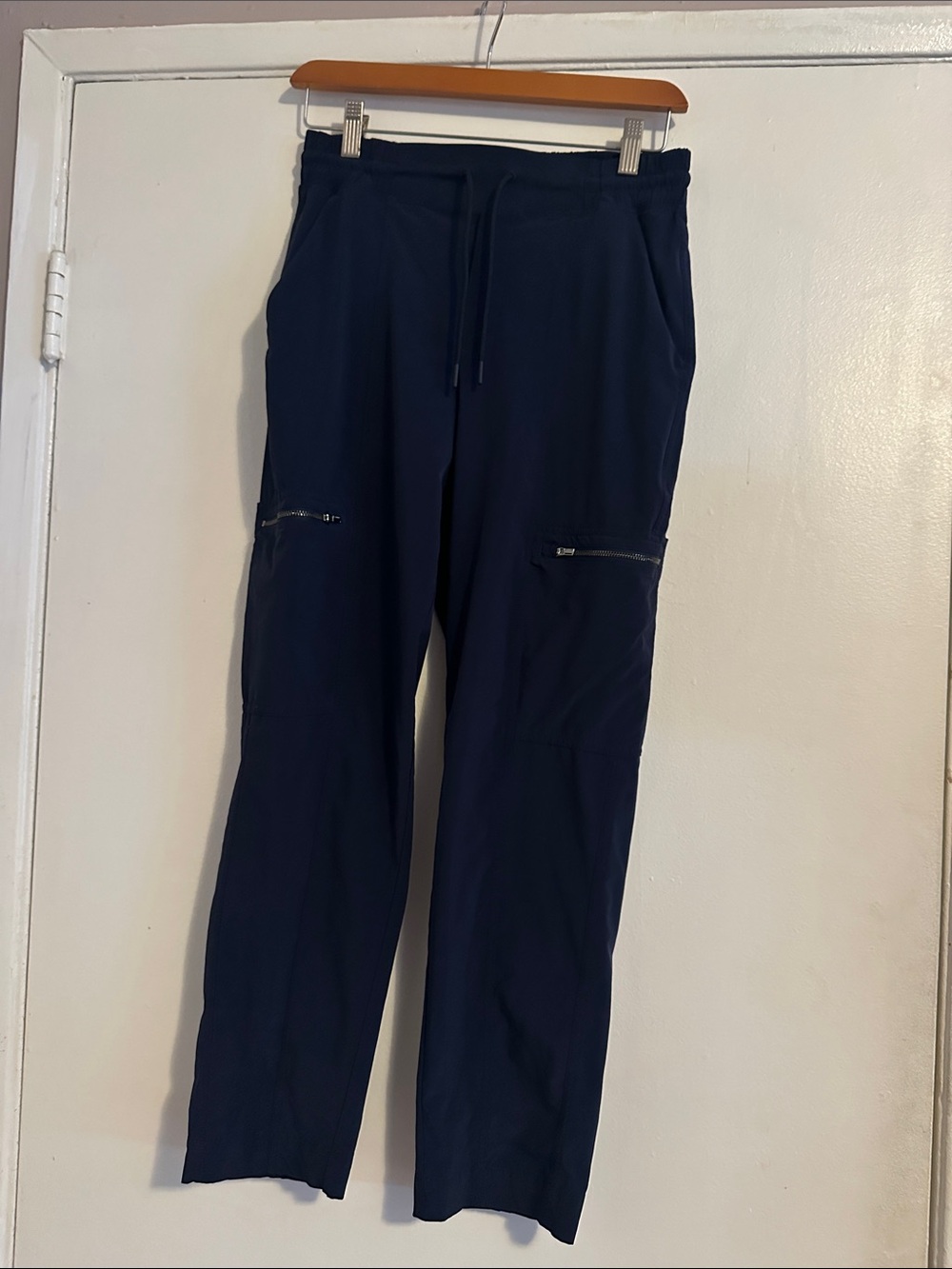 Athleta Navy Drawstring Jogger Pants with Zippered Cargo